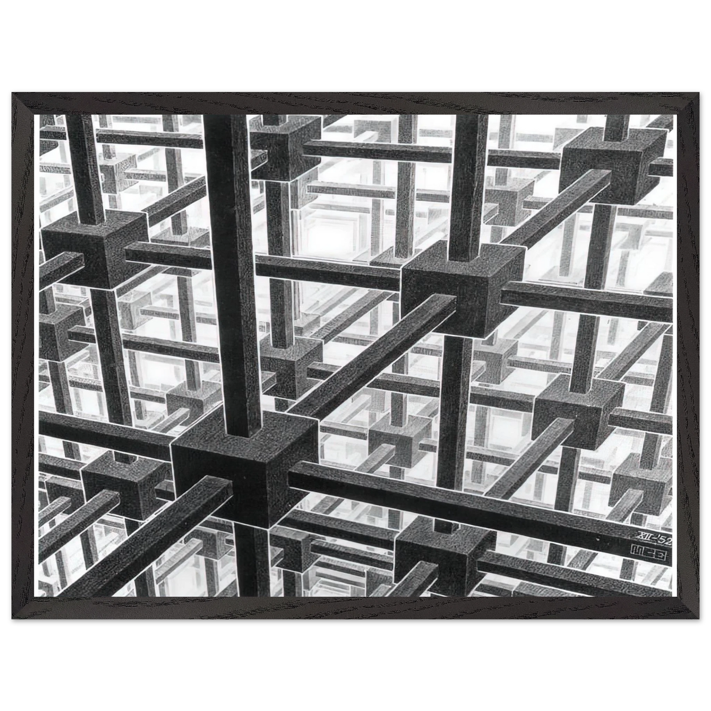 MC Escher - CUBIC SPACE DIVISION Wall Art - 60x80 cm / 24x32 inches - Premium Wooden Framed Poster With Fine Art Paper - Wood frame