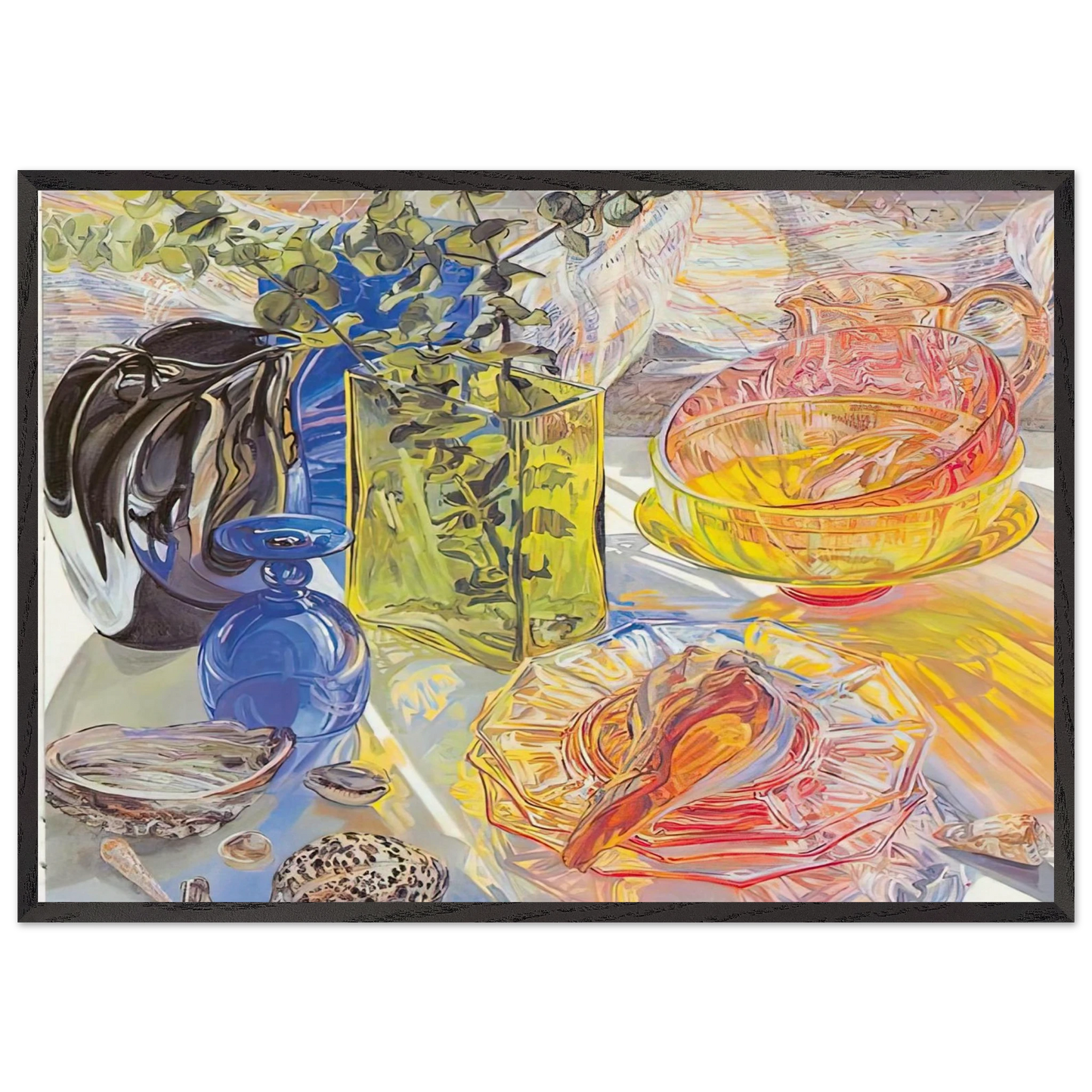 GLASS AND SHELLS 1990 - Janet Fish 70x100 cm / 28x40 inches Framed Art Print – Black Wooden Frame