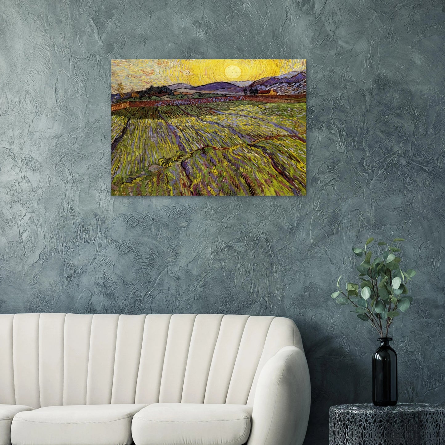 Enclosed field with rising sun - Vincent van Gogh Brushed Aluminum Print - 70x100 cm / 28x40 inches | Vincent van Gogh Aluminum Print | Vincent van Gogh Prints