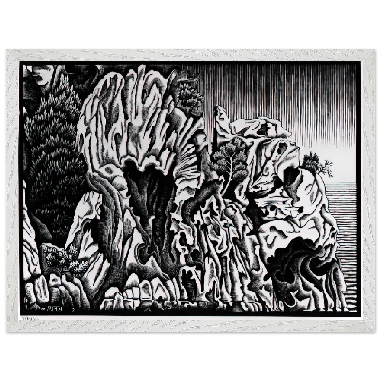 MC Escher - CALANCHE OF PIANA CORSICA FEBRUARY 1934 1934 Wall Art - 60x80 cm / 24x32 inches - Premium Wooden Framed Poster With Fine Art Paper - White frame