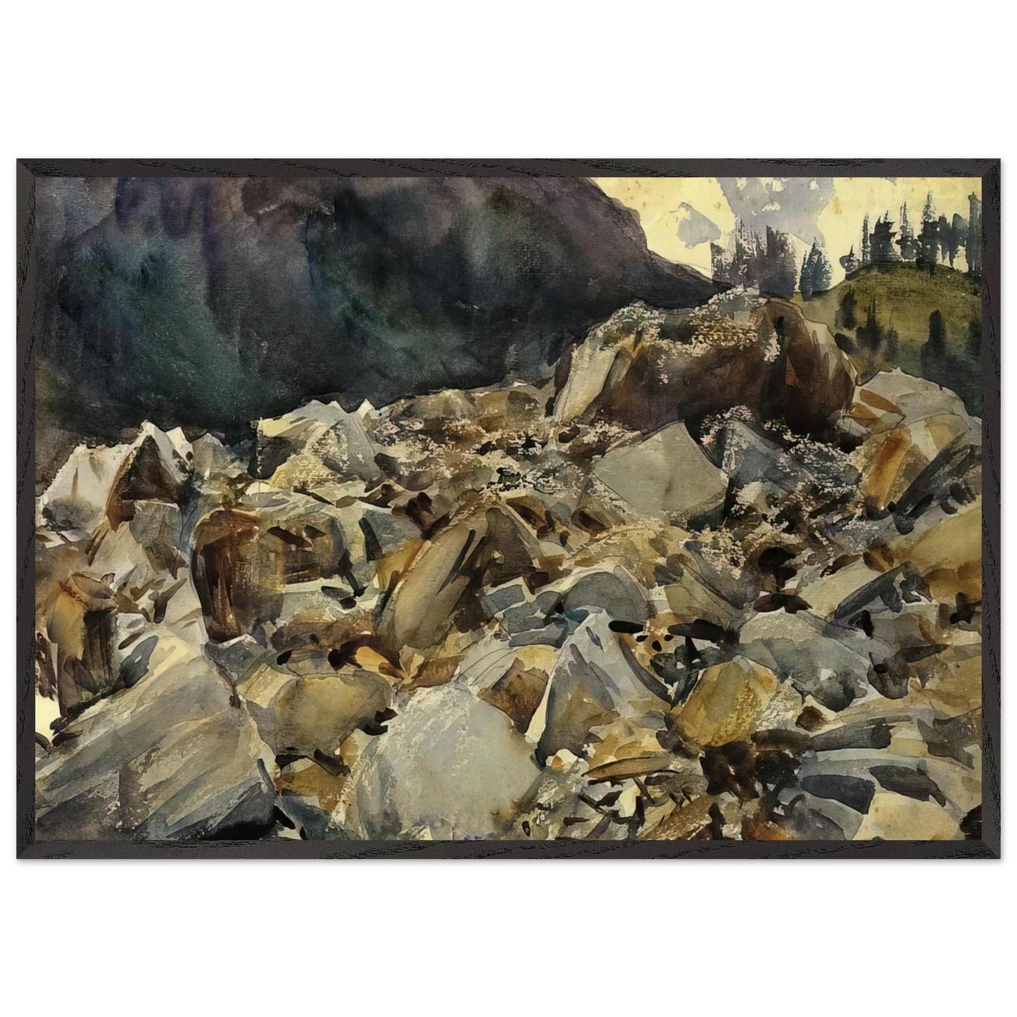 Purtud Alpine Scene and Boulders - John Singer Sargent Framed Art Print – Black Wooden Frame - Default Title - -Framed Art Print