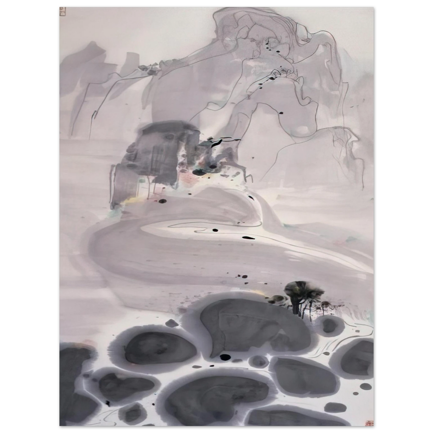 Wu Guanzhong - Mountains High and Streams Eternal - 1986 Fine Art Poster - Default Title