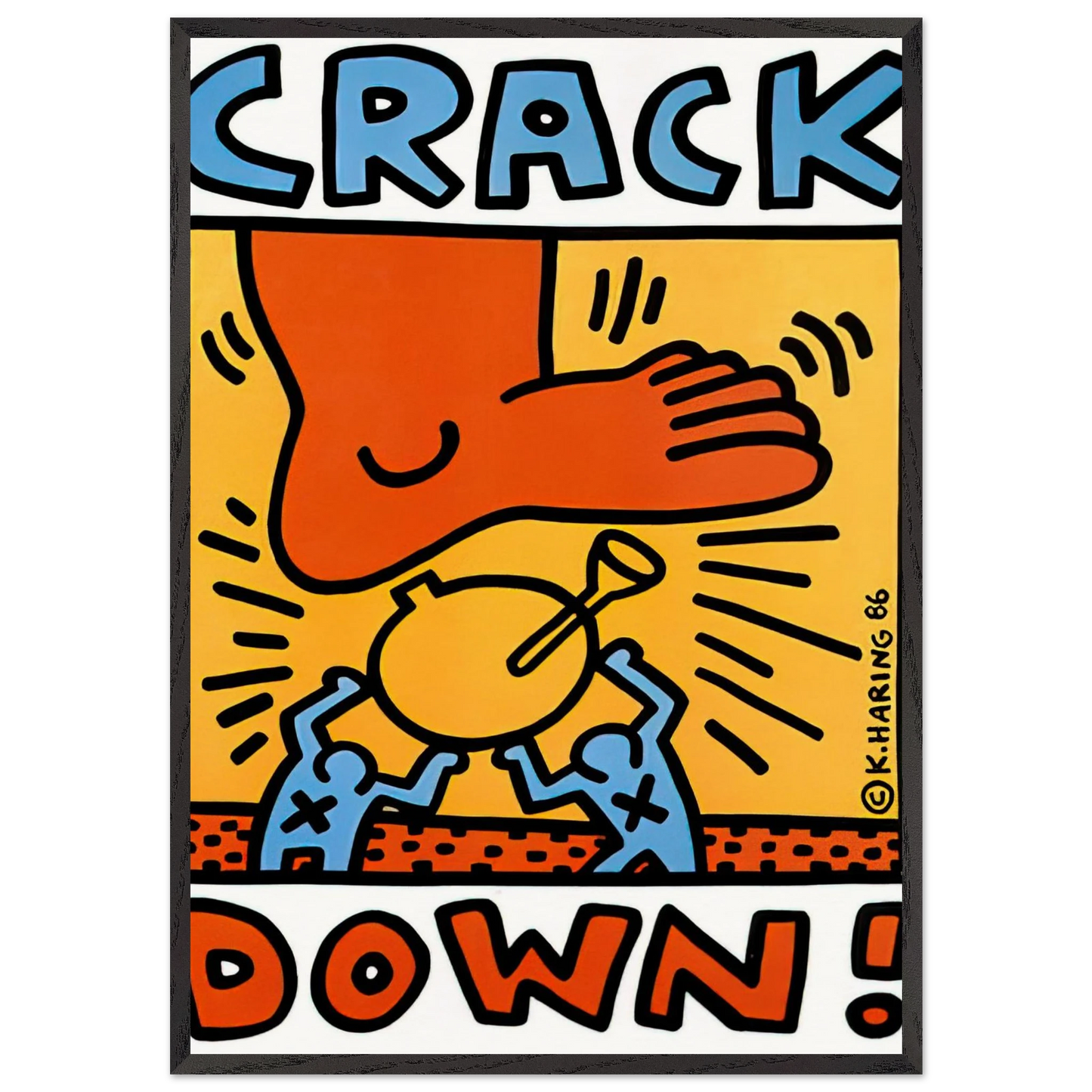 CRACK DOWN 1986 N1 - Keith Haring 70x100 cm / 28x40 inches Framed Art Print – Black Wooden Frame