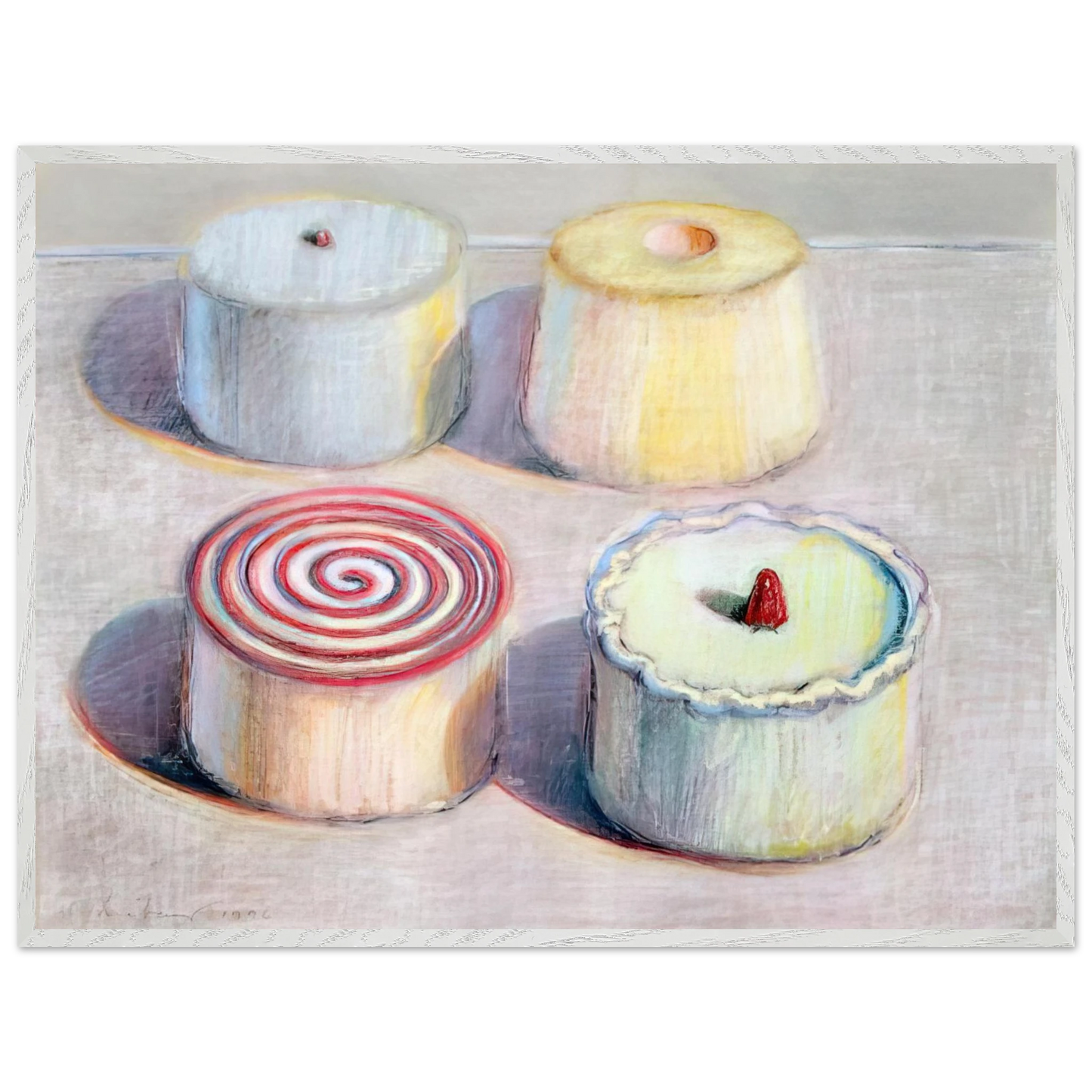 Wayne Thiebaud - Four Cakes - 1996 Wall Art - 60x80 cm / 24x32 inches - Premium Wooden Framed Poster With Fine Art Paper - Wood frame