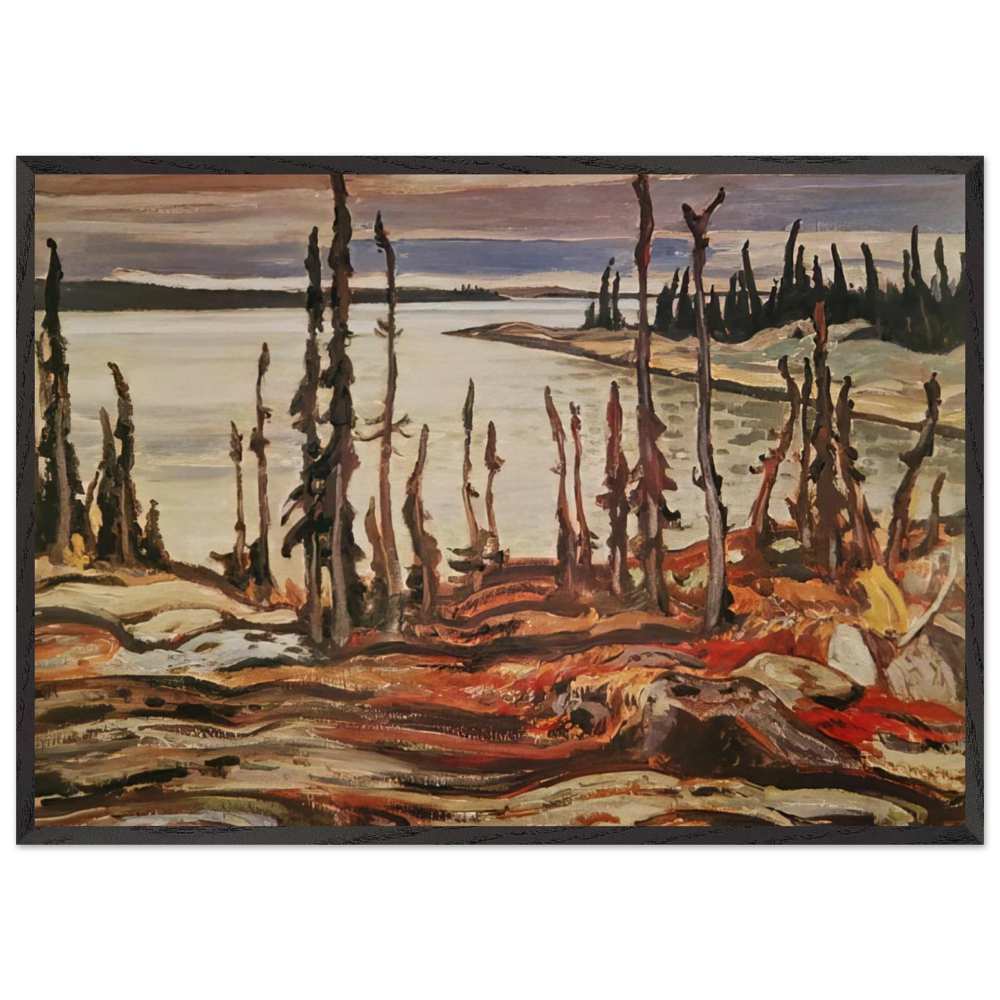 Wilderness Deese Bay - Art Nouveau Modern - AY Jackson 70x100 cm / 28x40 inches Framed Art Print – Black Wooden Frame