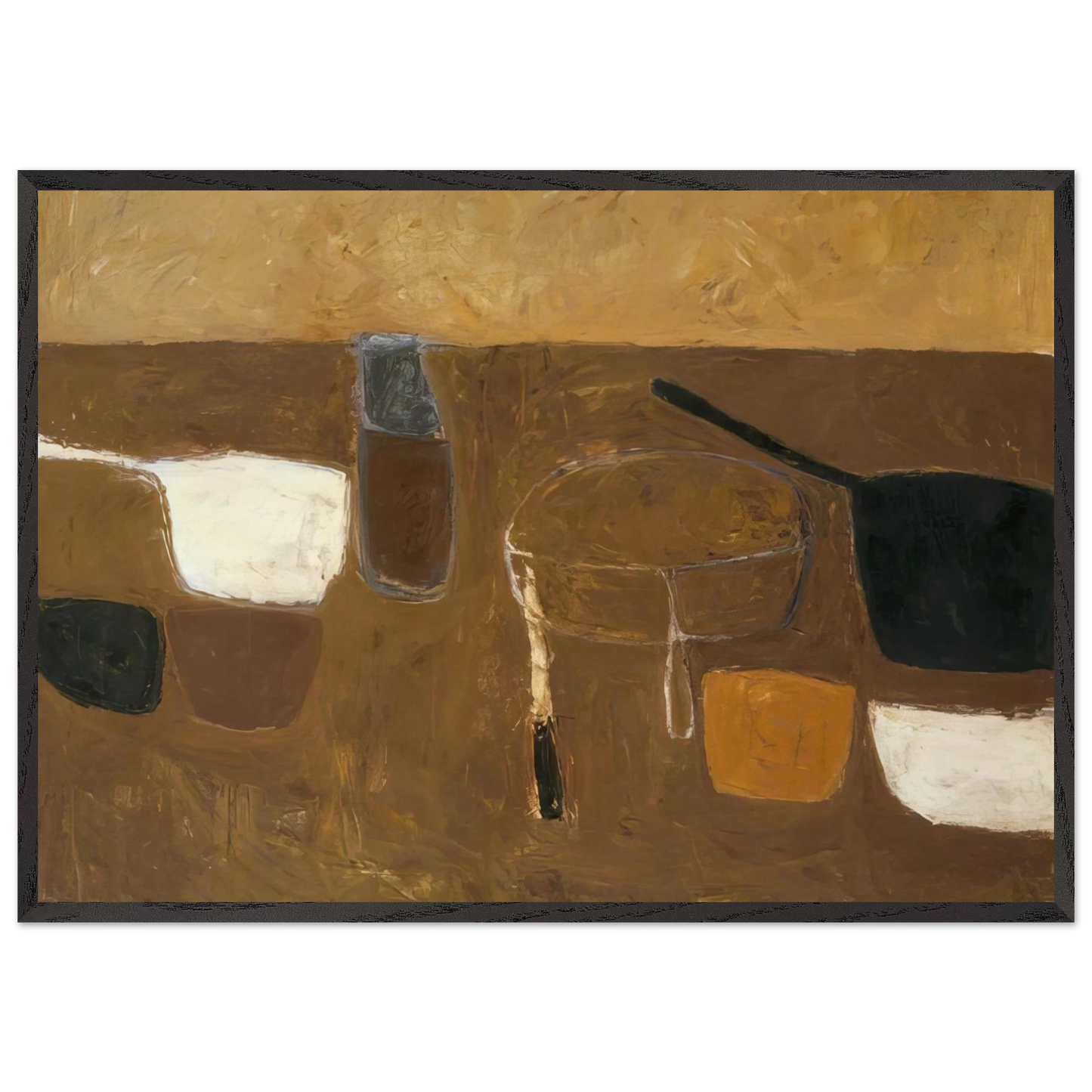 Brown Still Life - 1957 - William Scott 70x100 cm / 28x40 inches Framed Art Print – Black Wooden Frame