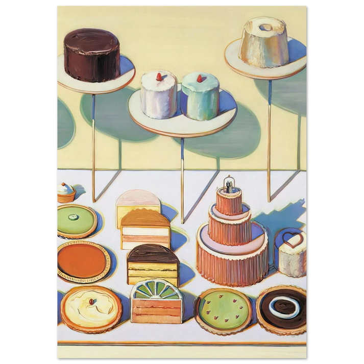 Wayne Thiebaud - Cakes and Pies - 1995 Wall Art - 60x80 cm / 24x32 inches - Fine Art Poster-canvas - -