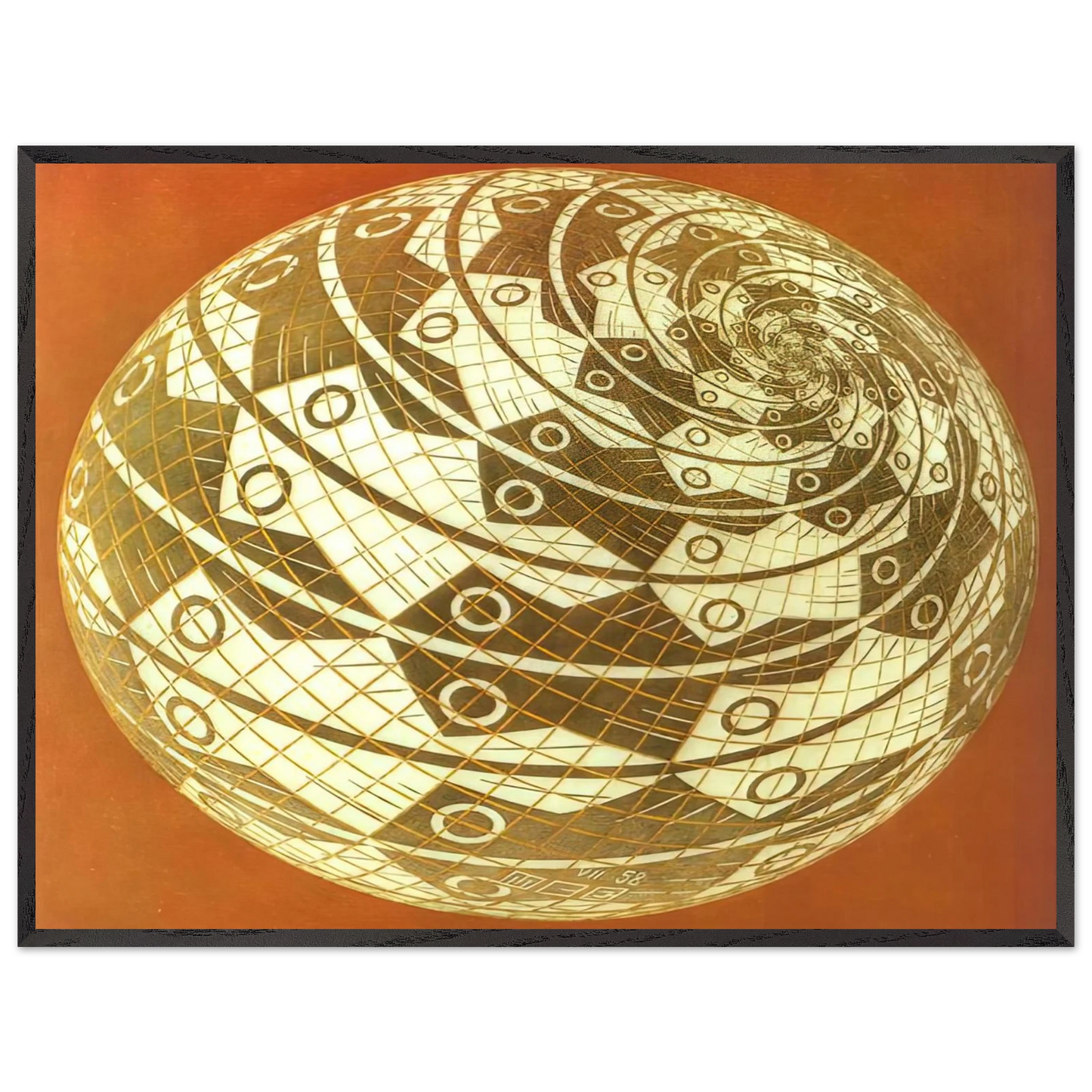 MC Escher - SPHERE SURFACE WITH FISHES COLOUR Wall Art - 30x40 cm / 12x16 inches - Premium Wooden Framed Poster With Fine Art Paper - Black frame
