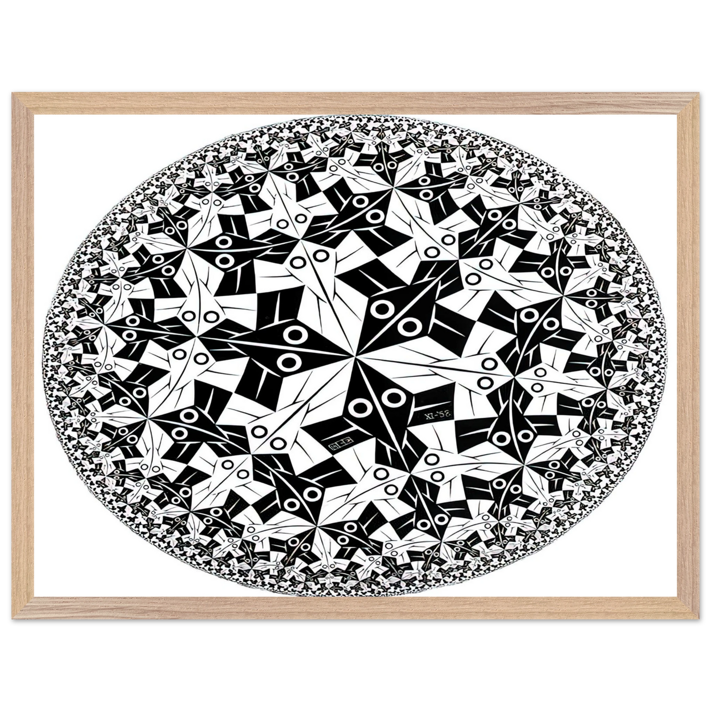 MC Escher - CIRCLE LIMIT I Wall Art - 60x80 cm / 24x32 inches - Premium Wooden Framed Poster With Fine Art Paper - Black frame