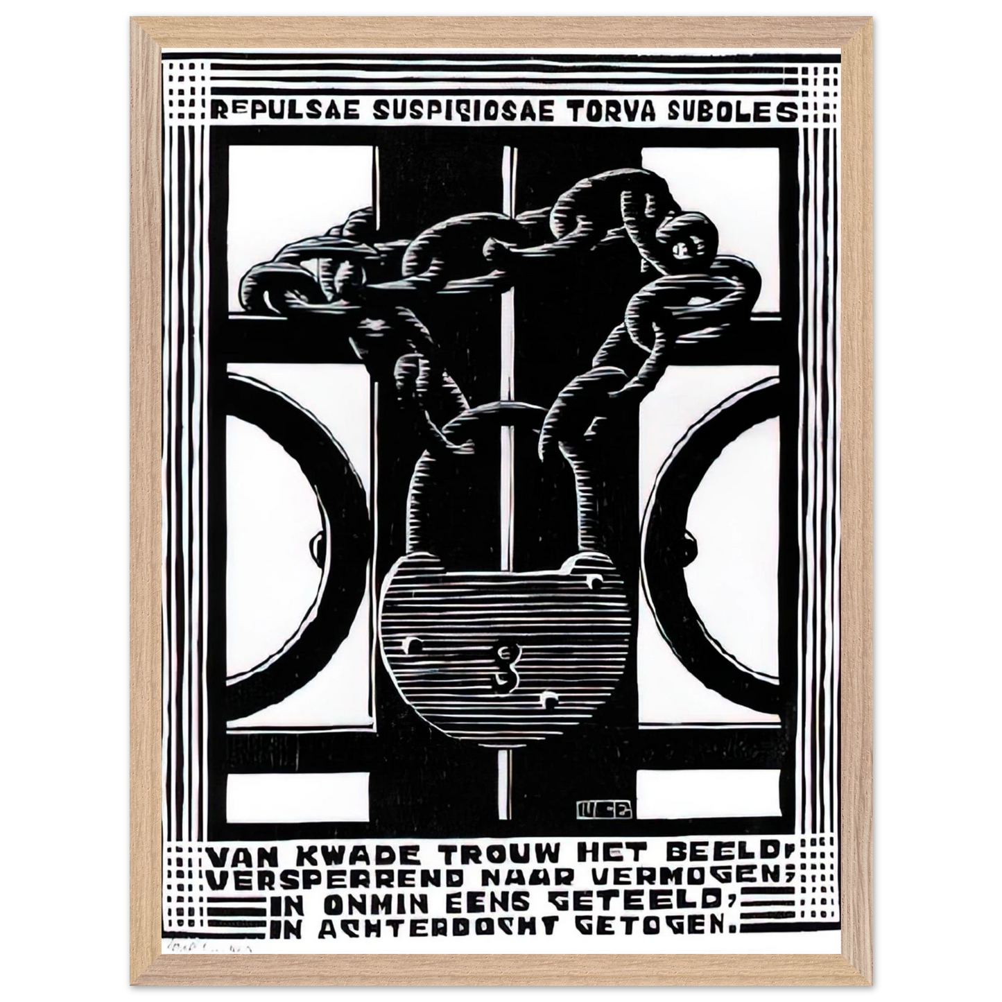 MC Escher - PADLOCK Wall Art - 60x80 cm / 24x32 inches - Premium Wooden Framed Poster With Fine Art Paper-canvas - Wood frame