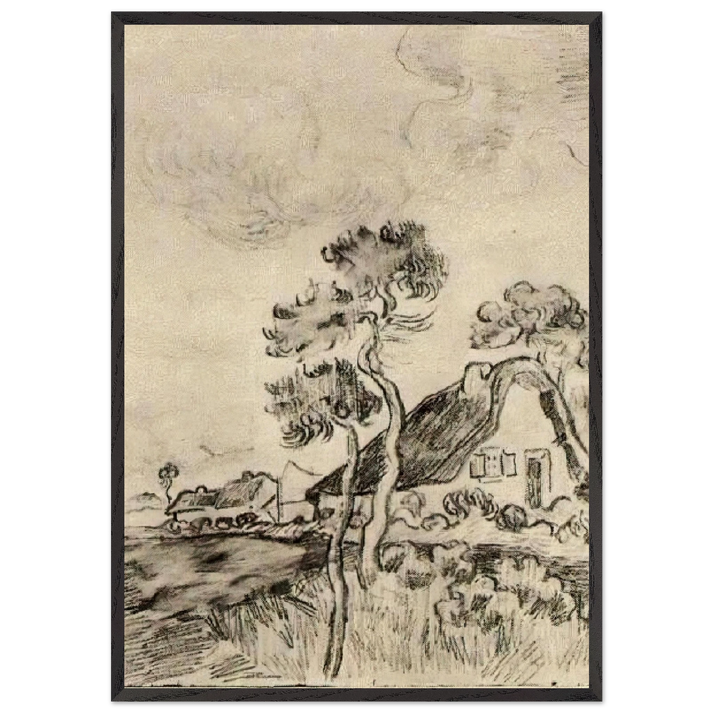 Cottages and Trees - Vincent van Gogh 70x100 cm / 28x40 inches Framed Art Print – Black Wooden Frame