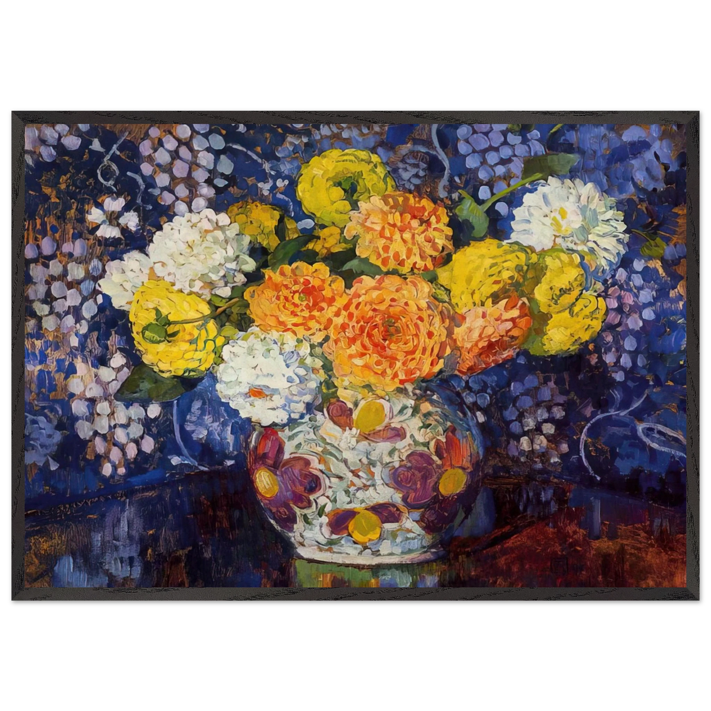 VASE OF FLOWERS 1907 - Theo van Rysselberghe 70x100 cm / 28x40 inches Framed Art Print – Black Wooden Frame
