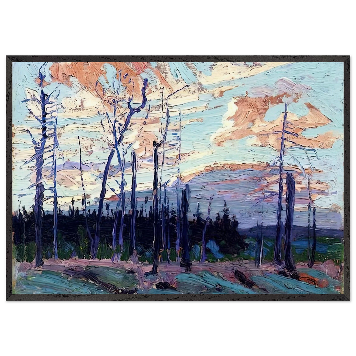 BURNT LAND AT SUNSET 1915 - Tom Thomson 70x100 cm / 28x40 inches Framed Art Print – Black Wooden Frame