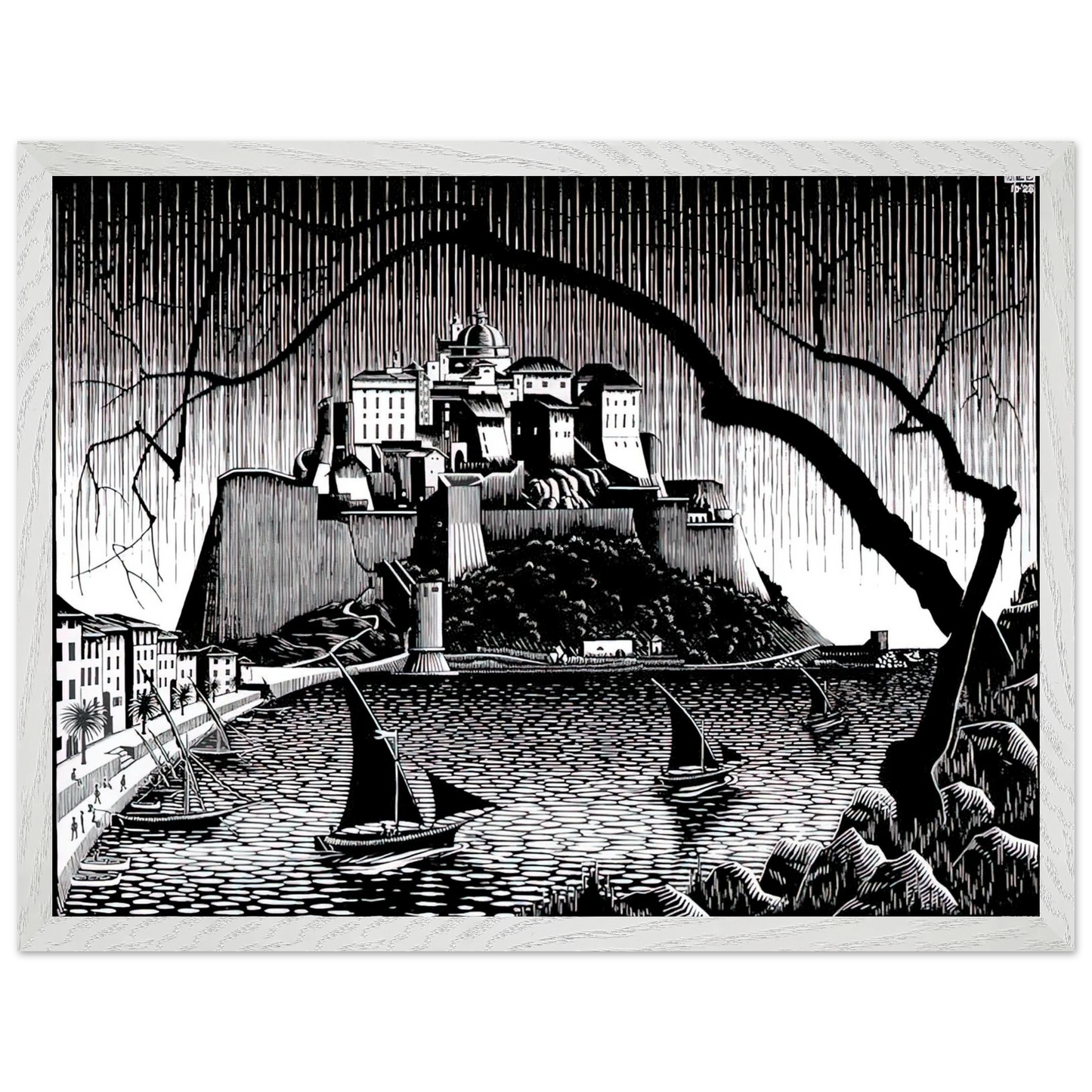 MC Escher - CITADEL OF CALVI CORSICA Wall Art - 60x80 cm / 24x32 inches - Premium Wooden Framed Poster With Fine Art Paper - Wood frame