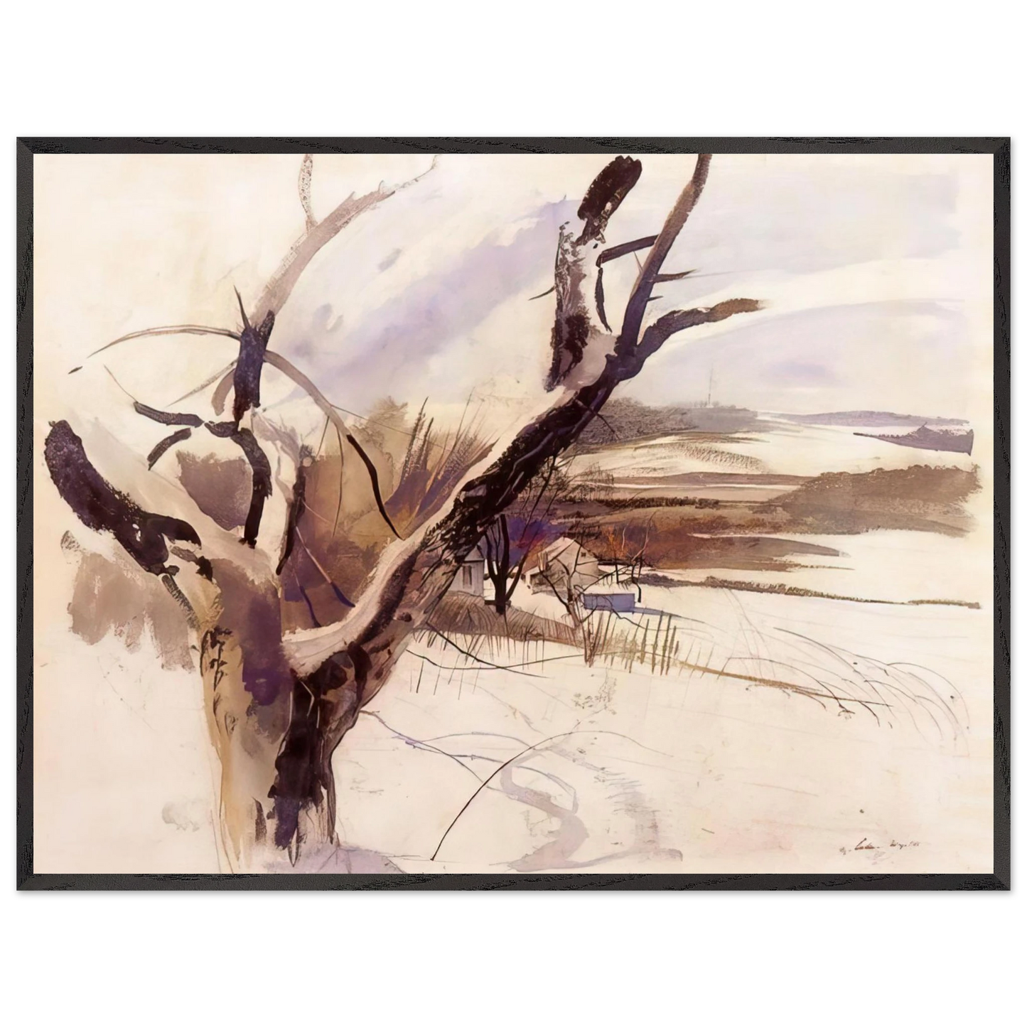 Andrew Wyeth - WINTER FARM SCENE Wall Art - 60x80 cm / 24x32 inches - Premium Wooden Framed Poster With Fine Art Paper-canvas - Wood frame