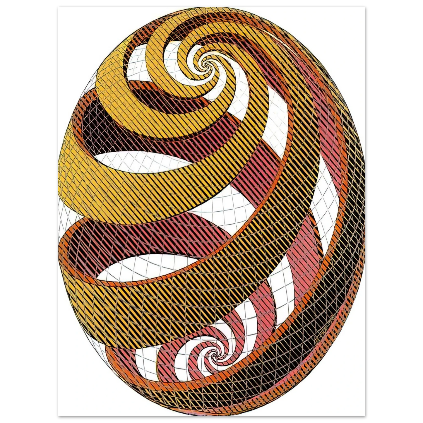 MC Escher - SPHERE SPIRALS Wall Art - 60x80 cm / 24x32 inches - Premium Wooden Framed Poster With Fine Art Paper-canvas - Wood frame