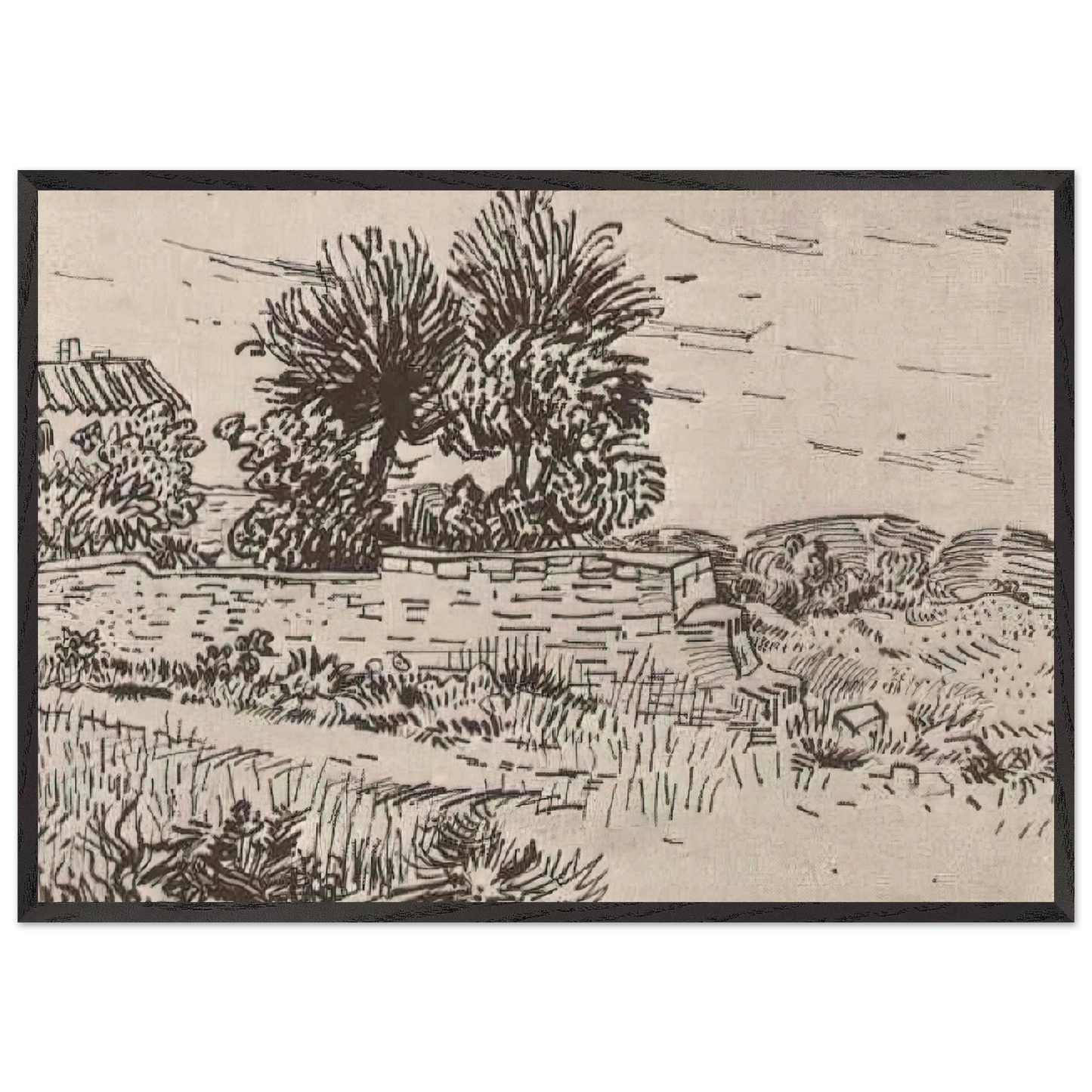 Landscape with the Wall of a Farm - Vincent van Gogh Framed Art Print – Black Wooden Frame - Default Title - -Framed Art Print