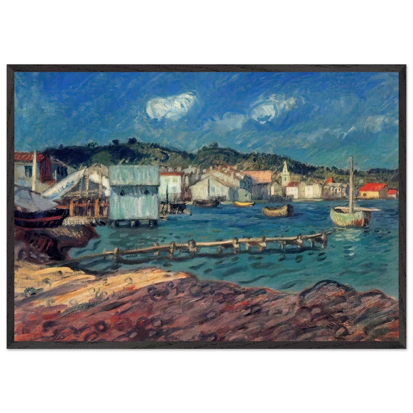 THE PORT OF MARTIGUES - Raoul Dufy 70x100 cm / 28x40 inches Framed Art Print – Black Wooden Frame