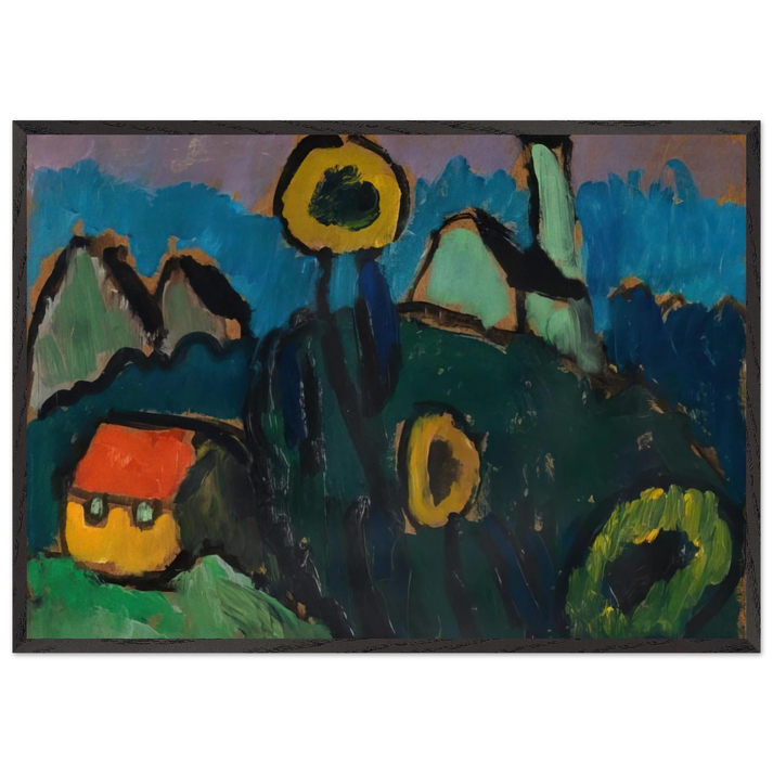 LANDSCHAFT MIT SONNENBLUMEN 1910 - Gabriele Munter 70x100 cm / 28x40 inches Framed Art Print – Black Wooden Frame