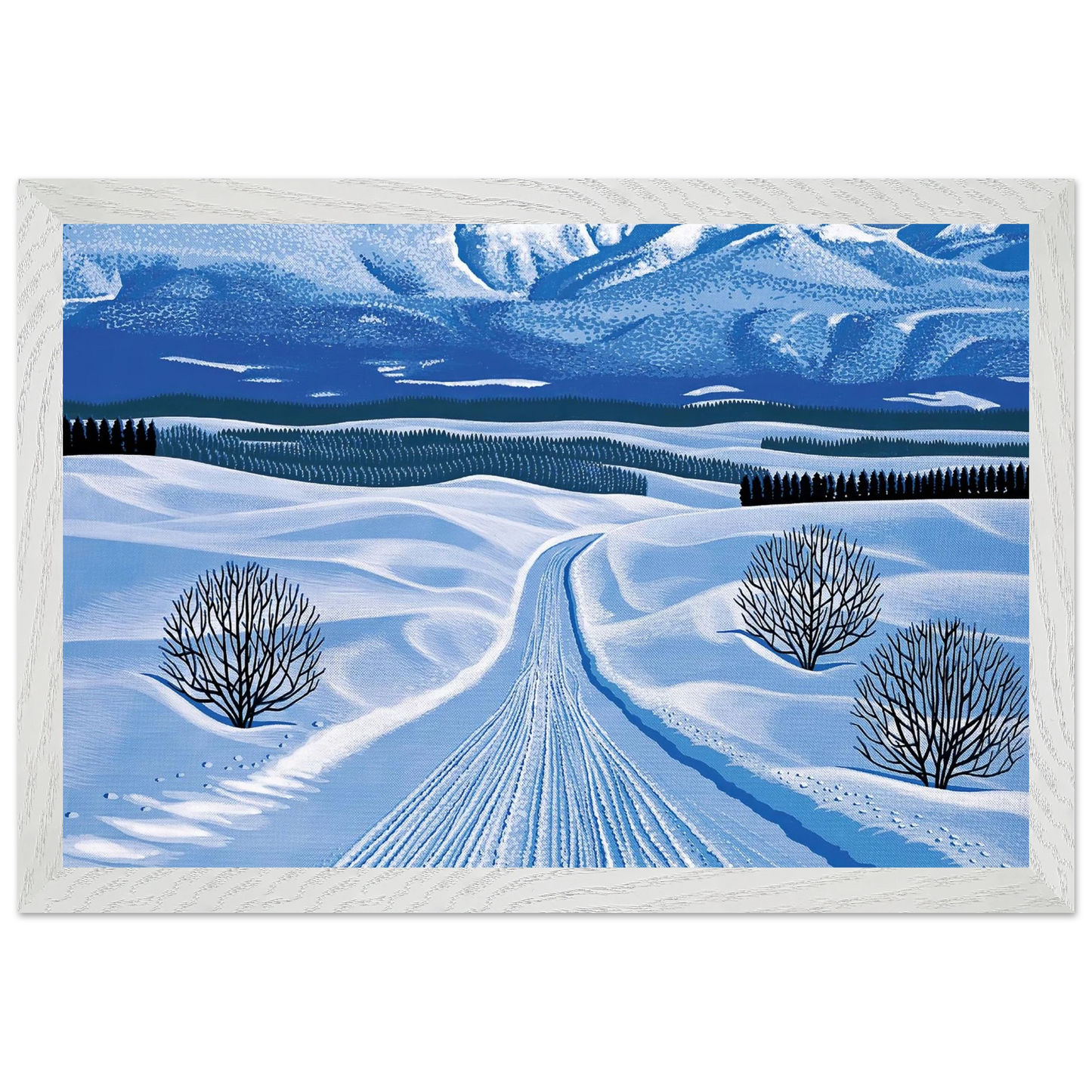 Hiroshi Nagai - Winter Roads Wall Art - 21x29.7 cm / 8x12" - Premium Wooden Framed Poster With Fine Art Paper - Wood frame