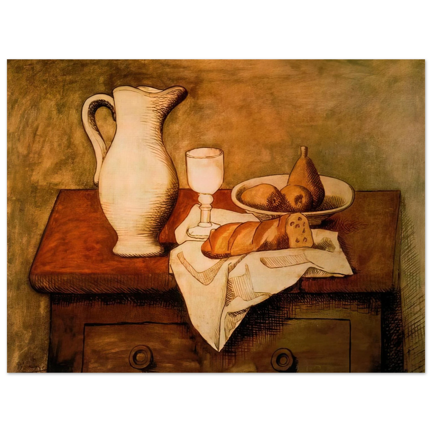 Pablo Picasso - Still life with jug and bread - 1921 Fine Art Poster - Default Title