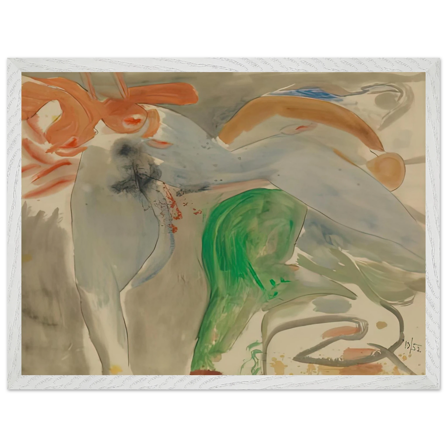 Helen Frankenthaler - Scene with Nude, 1952- Wall Art - 21x29.7 cm / 8x12" - Premium Wooden Framed Poster With Fine Art Paper - Black frame