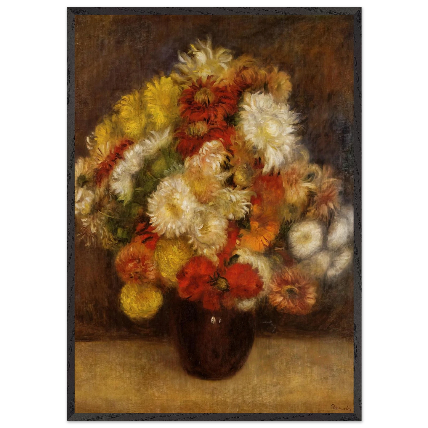 Bouquet of Chrysanthemums - Pierre-Auguste Renoir 70x100 cm / 28x40 inches Framed Art Print – Black Wooden Frame