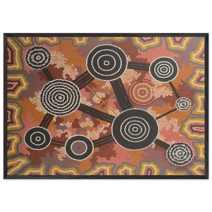 Untitled - 1996 N4 - Clifford Possum Tjapaltjarri 70x100 cm / 28x40 inches Framed Art Print – Black Wooden Frame