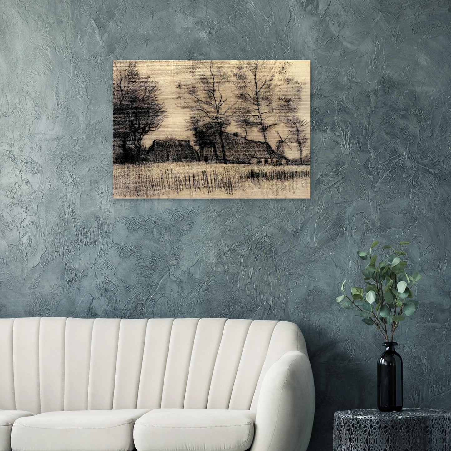 Landscape with Cottages and a Mill - Vincent van Gogh Brushed Aluminum Print - 70x100 cm / 28x40 inches | Vincent van Gogh Aluminum Print | Vincent van Gogh Prints