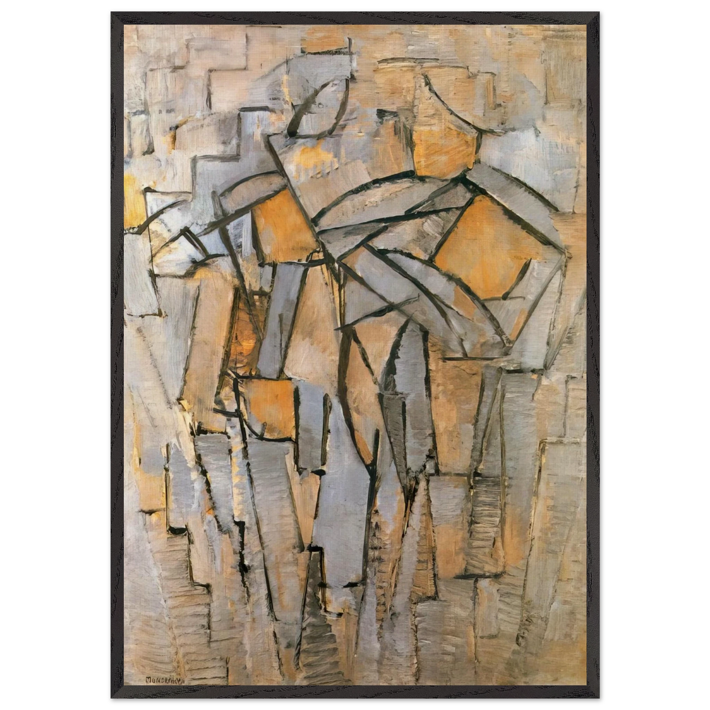 Composicion en Gris Azul - Piet Mondrian 70x100 cm / 28x40 inches Framed Art Print – Black Wooden Frame