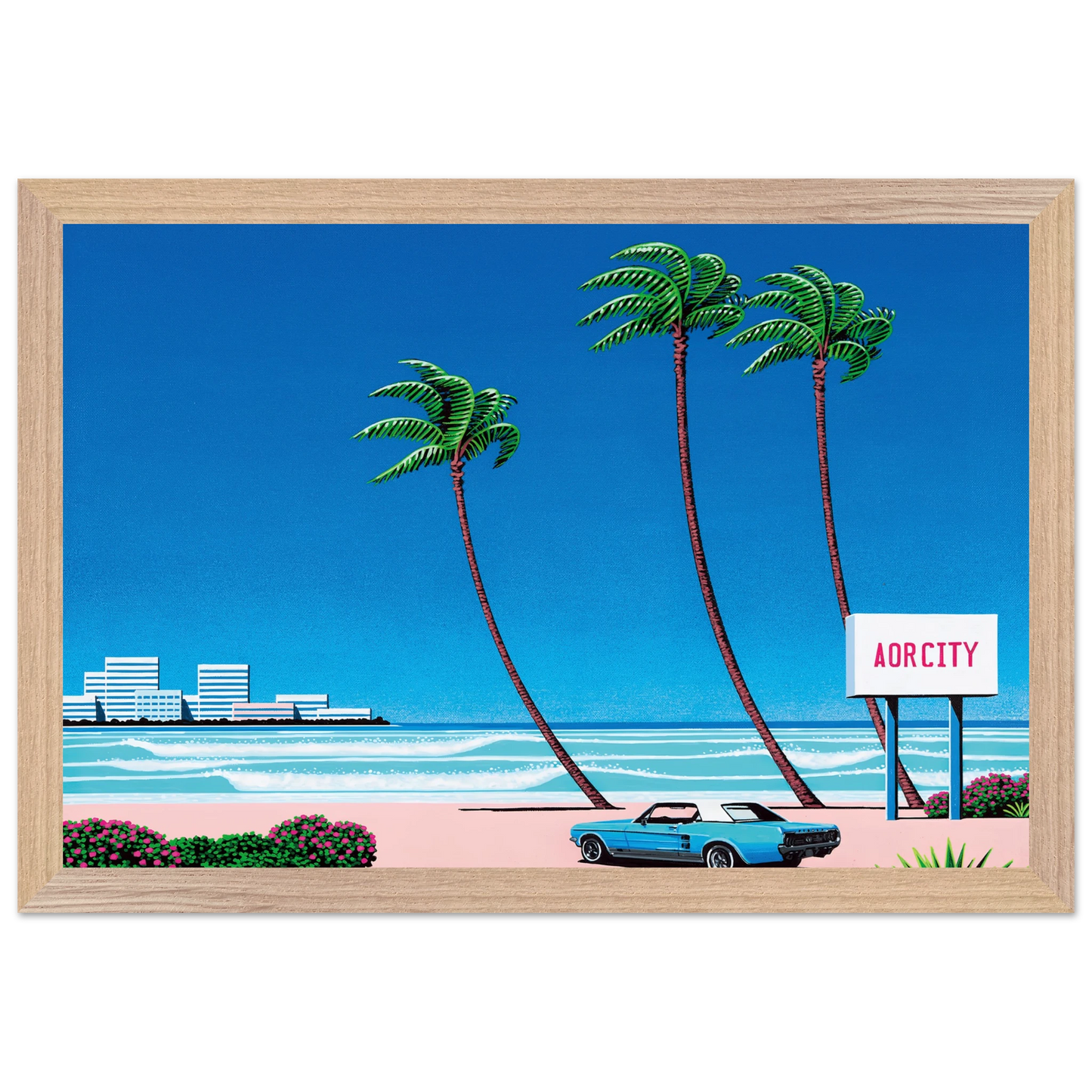 Hiroshi Nagai - Light Mellow Sealine Wall Art - 60x80 cm / 24x32 inches - Premium Wooden Framed Poster With Fine Art Paper - White frame