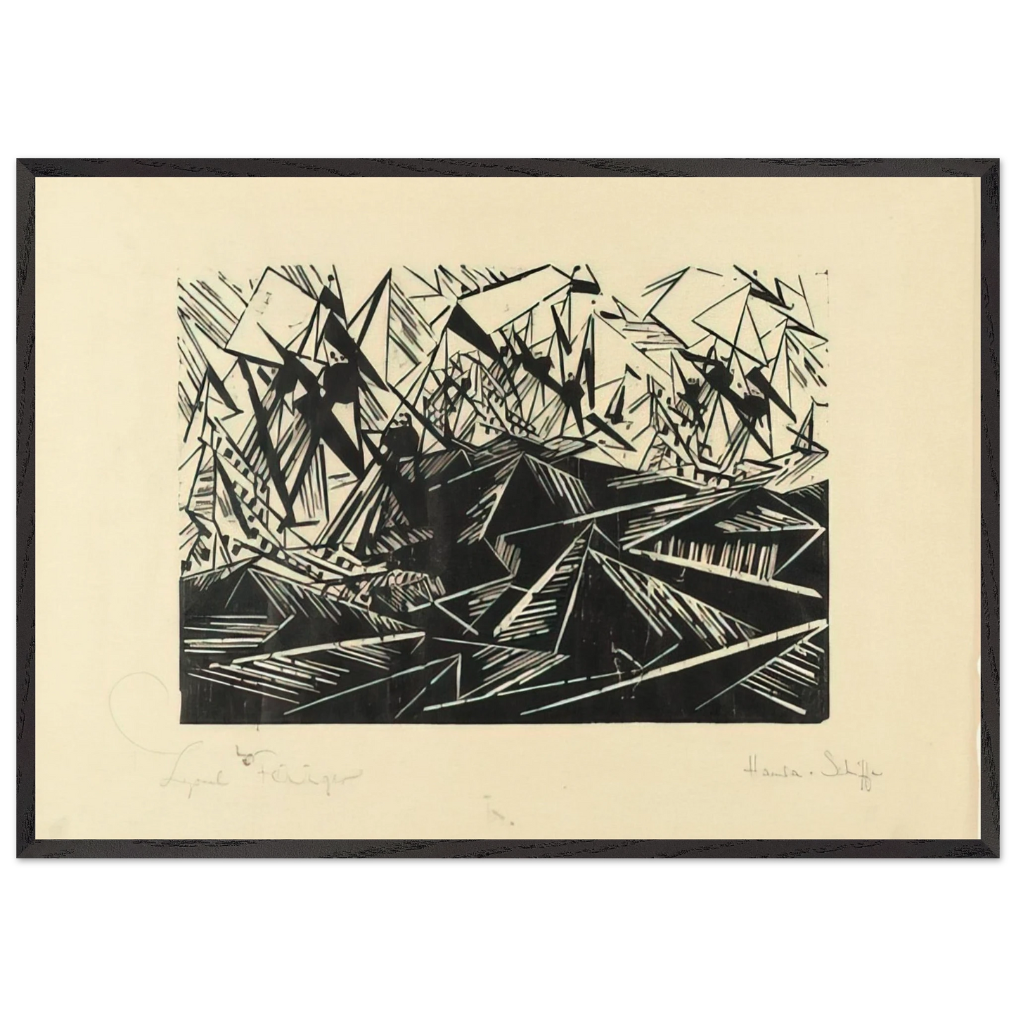 HANSEATIC SHIPS HANSASCHIFFE 1919 - Lyonel Feininger 70x100 cm / 28x40 inches Framed Art Print – Black Wooden Frame