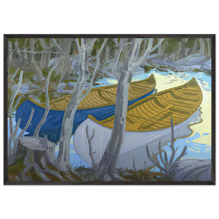 Two Canoes - Contemporary Realism - Neil Welliver 70x100 cm / 28x40 inches Framed Art Print – Black Wooden Frame