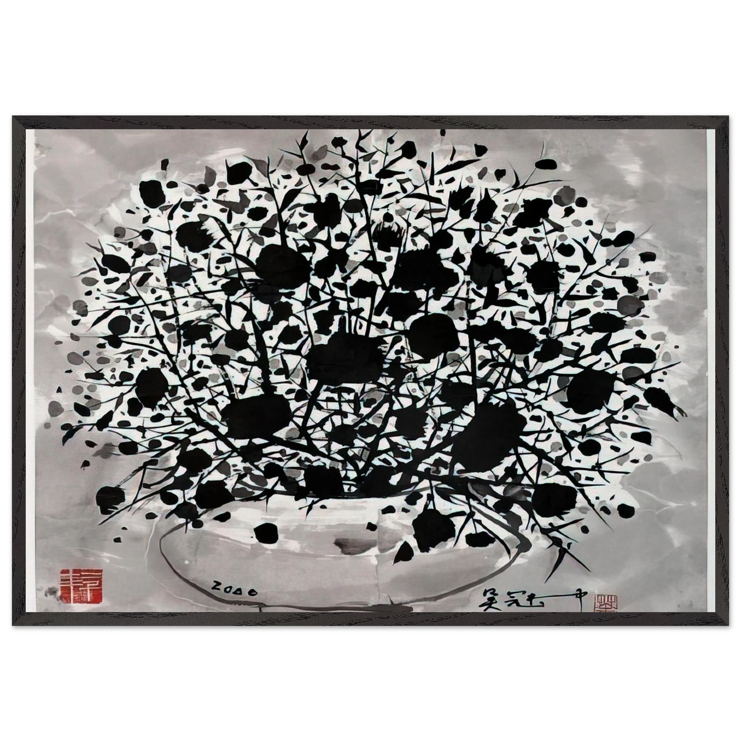 Flower - 2000 - Wu Guanzhong 70x100 cm / 28x40 inches Framed Art Print – Black Wooden Frame