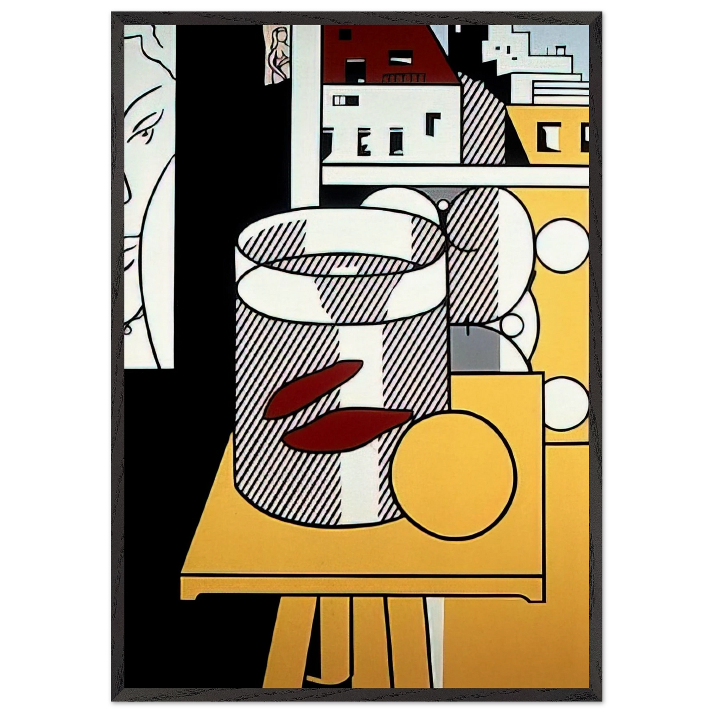 STILL LIFE WITH GOLDFISH 1974 - Roy Lichtenstein 70x100 cm / 28x40 inches Framed Art Print – Black Wooden Frame