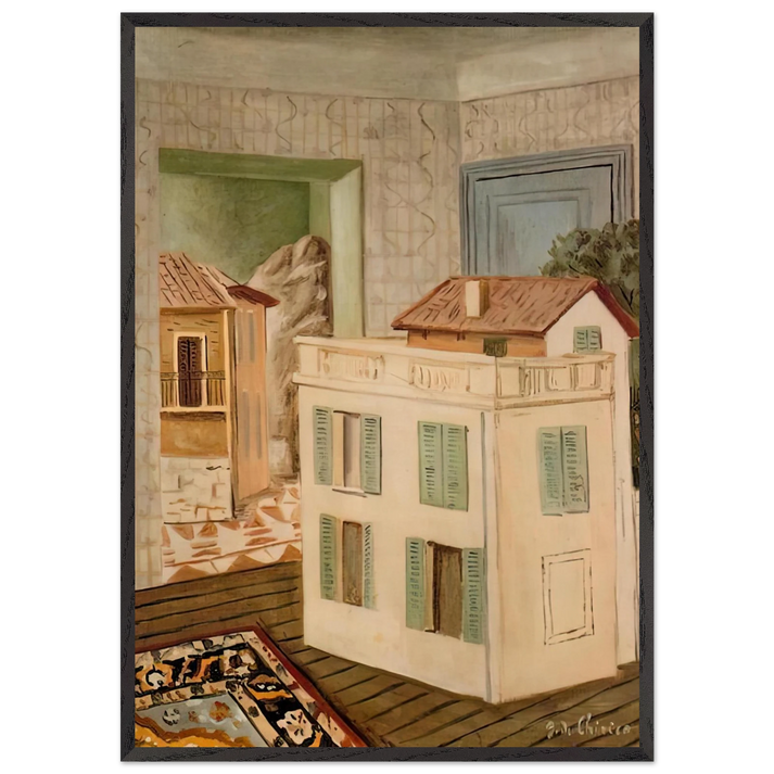 THE HOUSE IN THE HOUSE - Giorgio de Chirico 70x100 cm / 28x40 inches Framed Art Print – Black Wooden Frame
