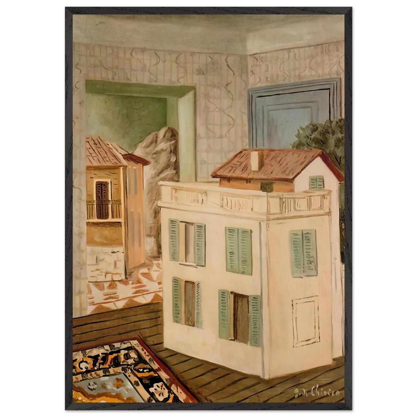 THE HOUSE IN THE HOUSE - Giorgio de Chirico 70x100 cm / 28x40 inches Framed Art Print – Black Wooden Frame