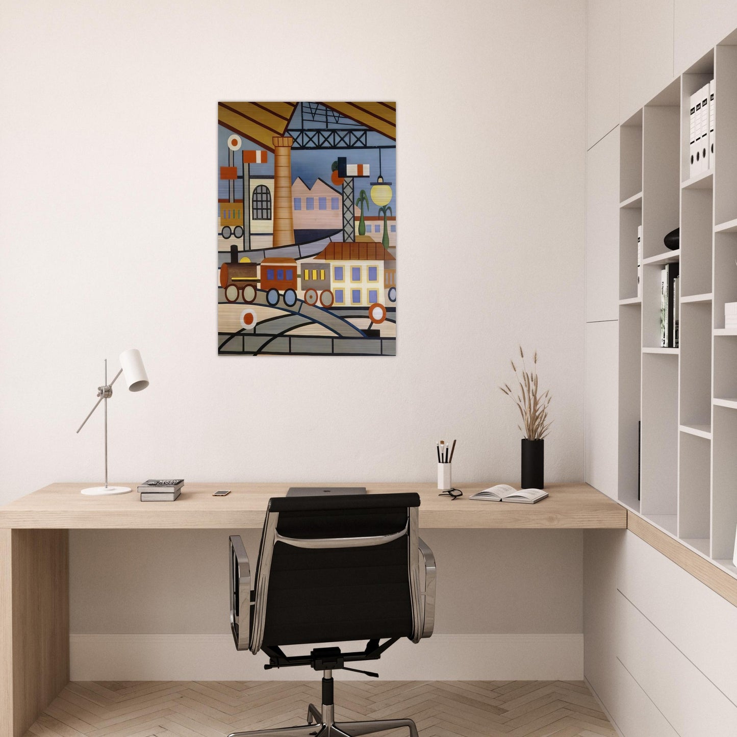 A Gare - Tarsila do Amaral Brushed Aluminum Print - 70x100 cm / 28x40 inches | Tarsila do Amaral Aluminum Print | Tarsila do Amaral Prints