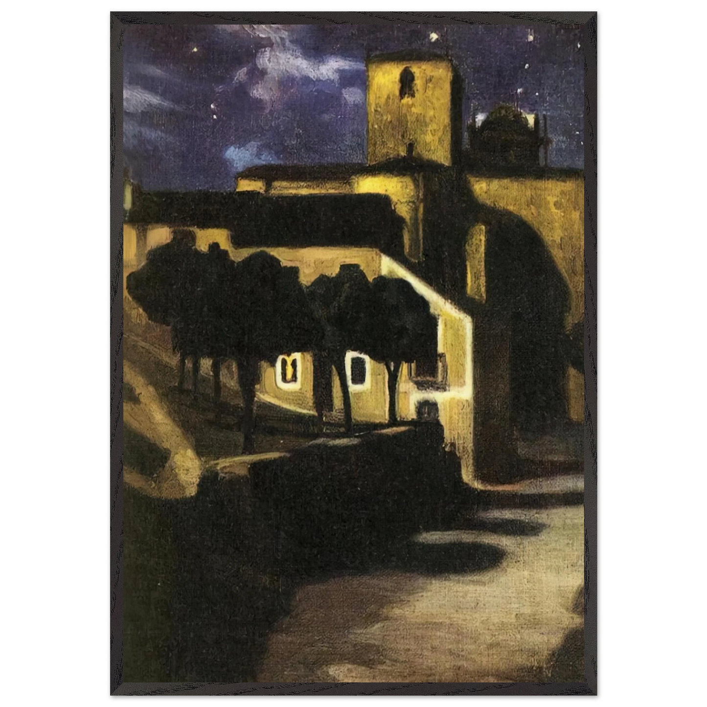 NIGHT SCENE IN AVILA 1907 - Diego Rivera Framed Art Print – Black Wooden Frame - Default Title - -Framed Art Print