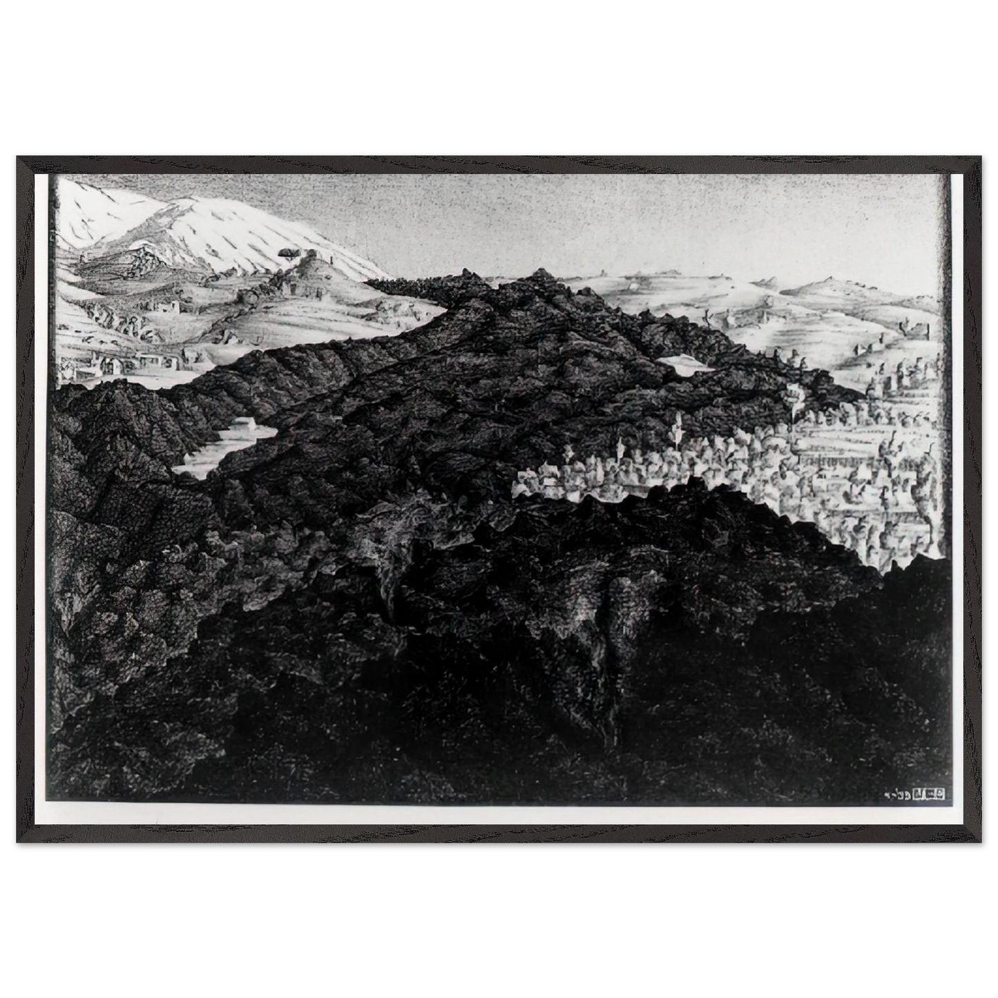 LAVA FLOW FROM ETNA - MC Escher Framed Art Print – Black Wooden Frame - Default Title - -Framed Art Print