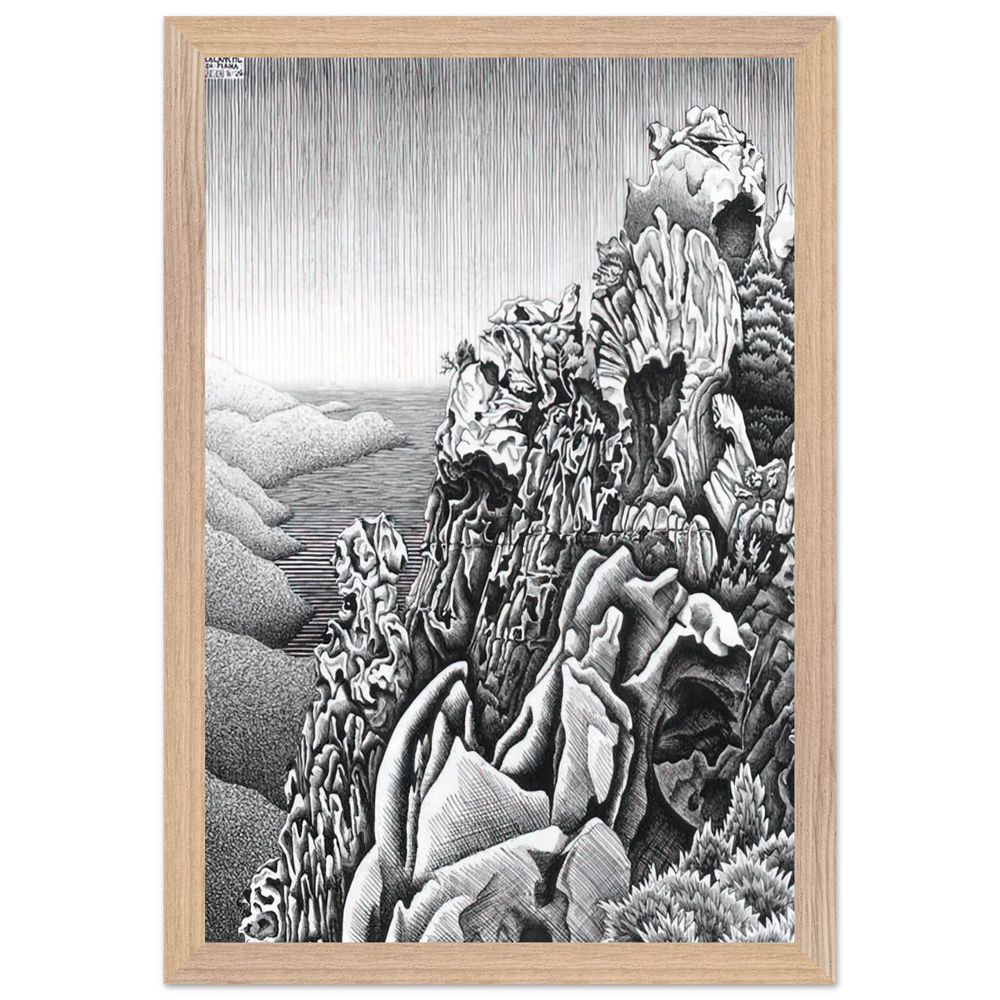 MC Escher - CALANQUES DE PIANA Wall Art - 21x29.7 cm / 8x12" - Premium Wooden Framed Poster With Fine Art Paper - Black frame
