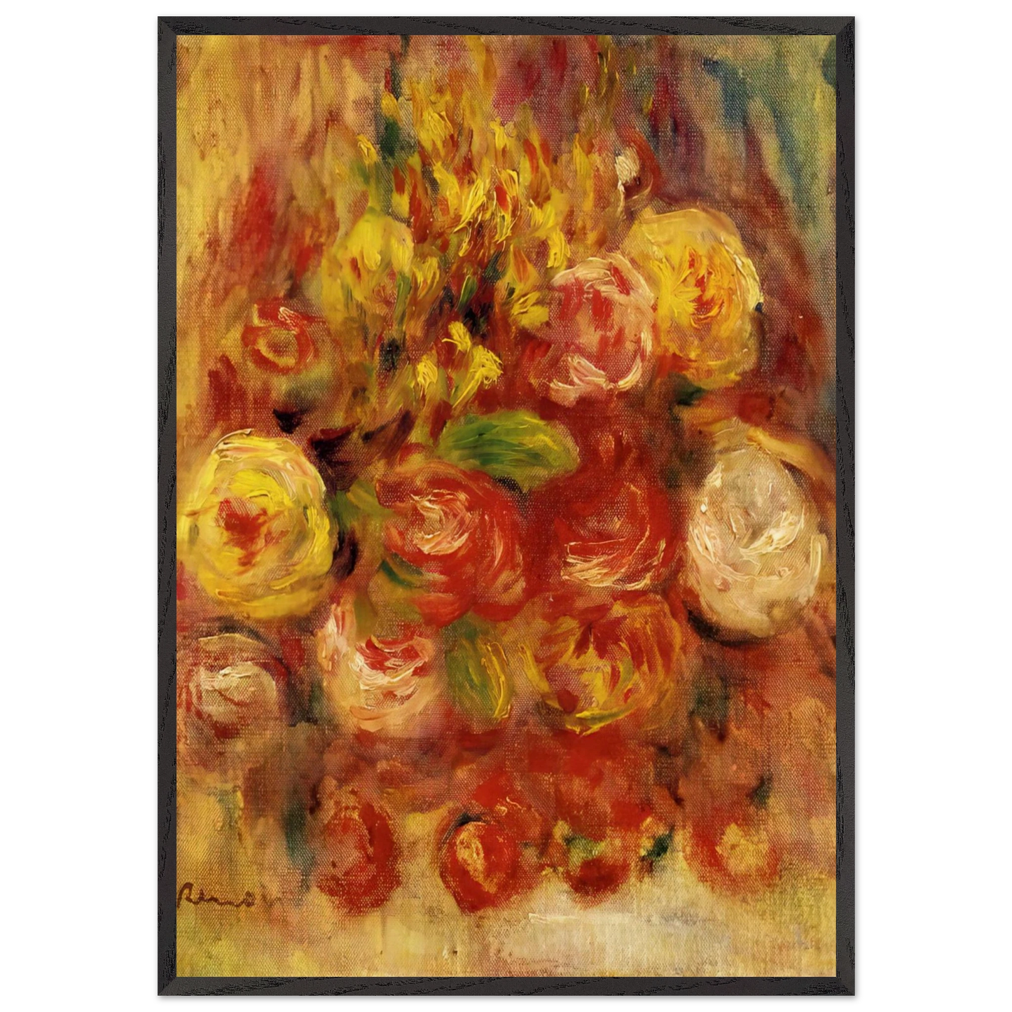 Flowers in a Vase with Blue Decoration - Pierre-Auguste Renoir 70x100 cm / 28x40 inches Framed Art Print – Black Wooden Frame