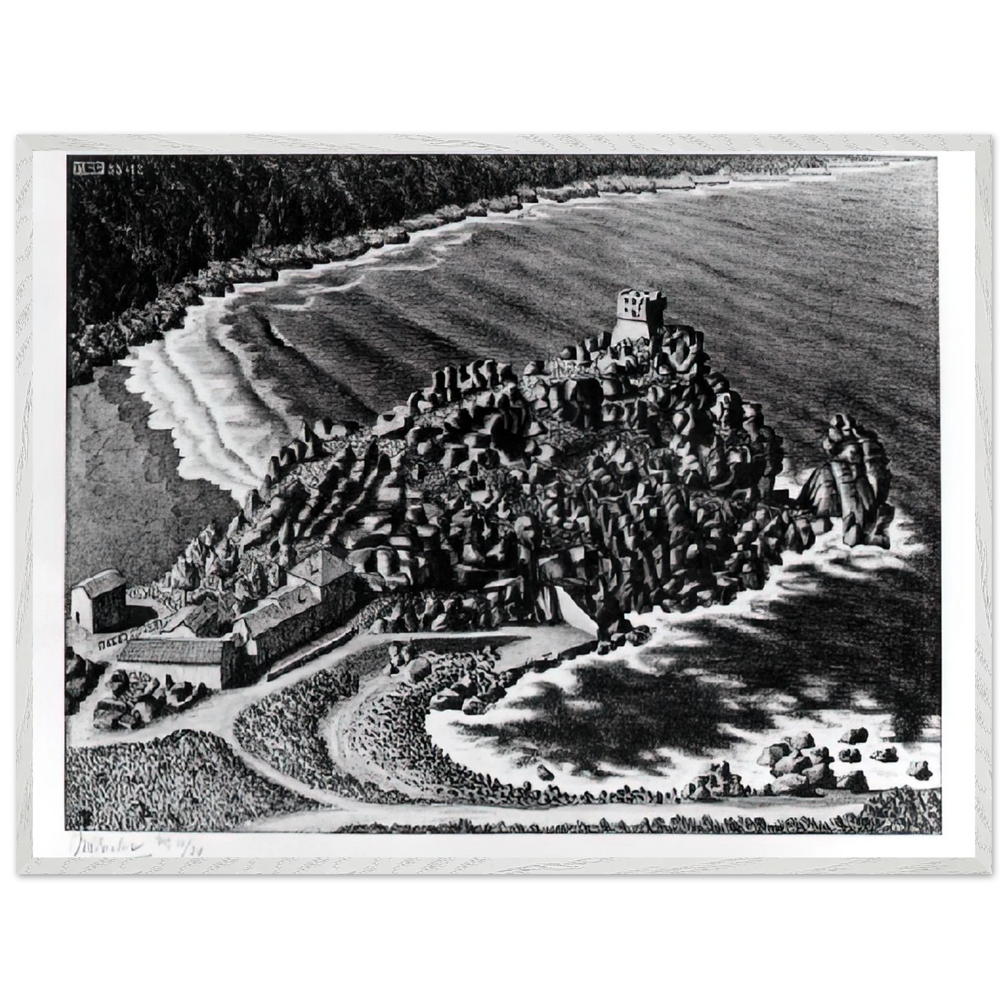 MC Escher - GULF OF PORTO CORSICA DECEMBER 1933 1933 Wall Art - 30x40 cm / 12x16 inches - Premium Wooden Framed Poster With Fine Art Paper - Wood frame