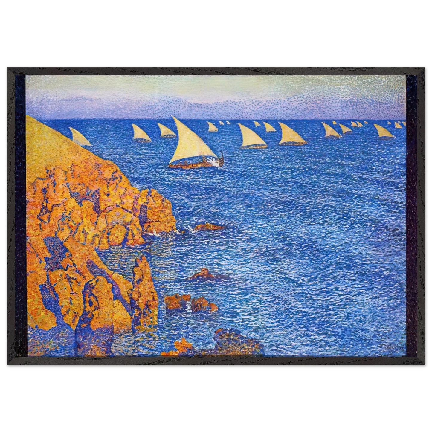 THE REGATA 1892 - Theo van Rysselberghe 70x100 cm / 28x40 inches Framed Art Print – Black Wooden Frame
