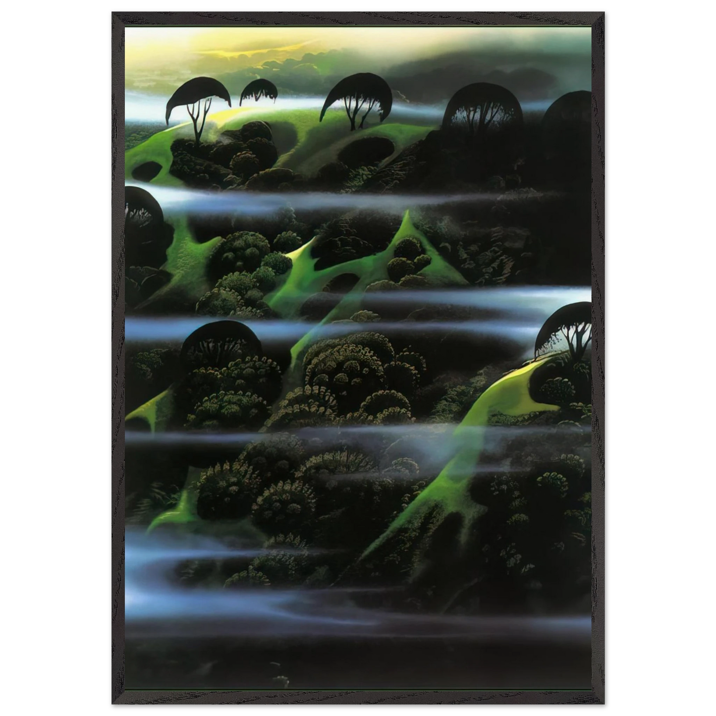 Early Morning Fog - Eyvind Earle 70x100 cm / 28x40 inches Framed Art Print – Black Wooden Frame