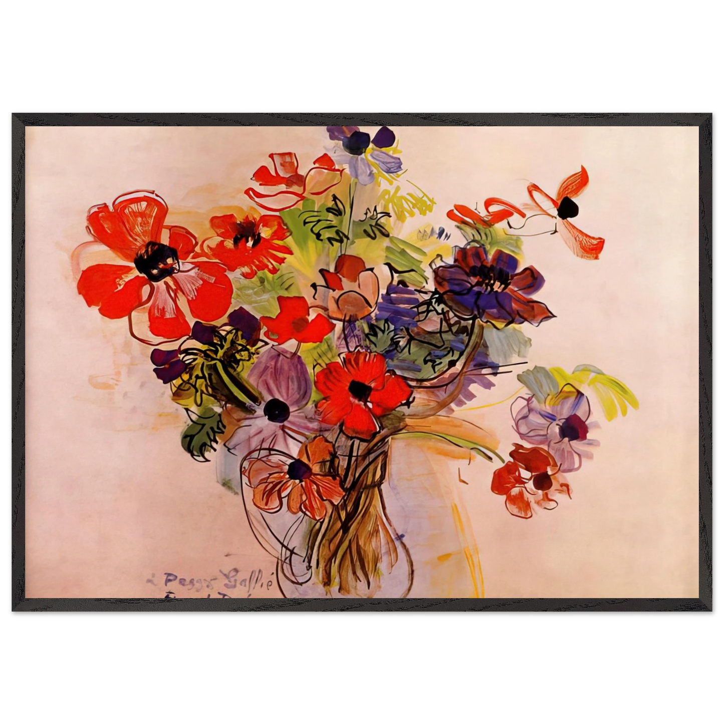 ANEMONES 1953 - Raoul Dufy 70x100 cm / 28x40 inches Framed Art Print – Black Wooden Frame