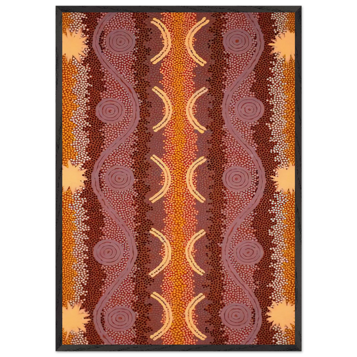 Possum and Rock Wallaby Dreaming at Mount Allan - 1996 - Clifford Possum Tjapaltjarri 70x100 cm / 28x40 inches Framed Art Print – Black Wooden Frame
