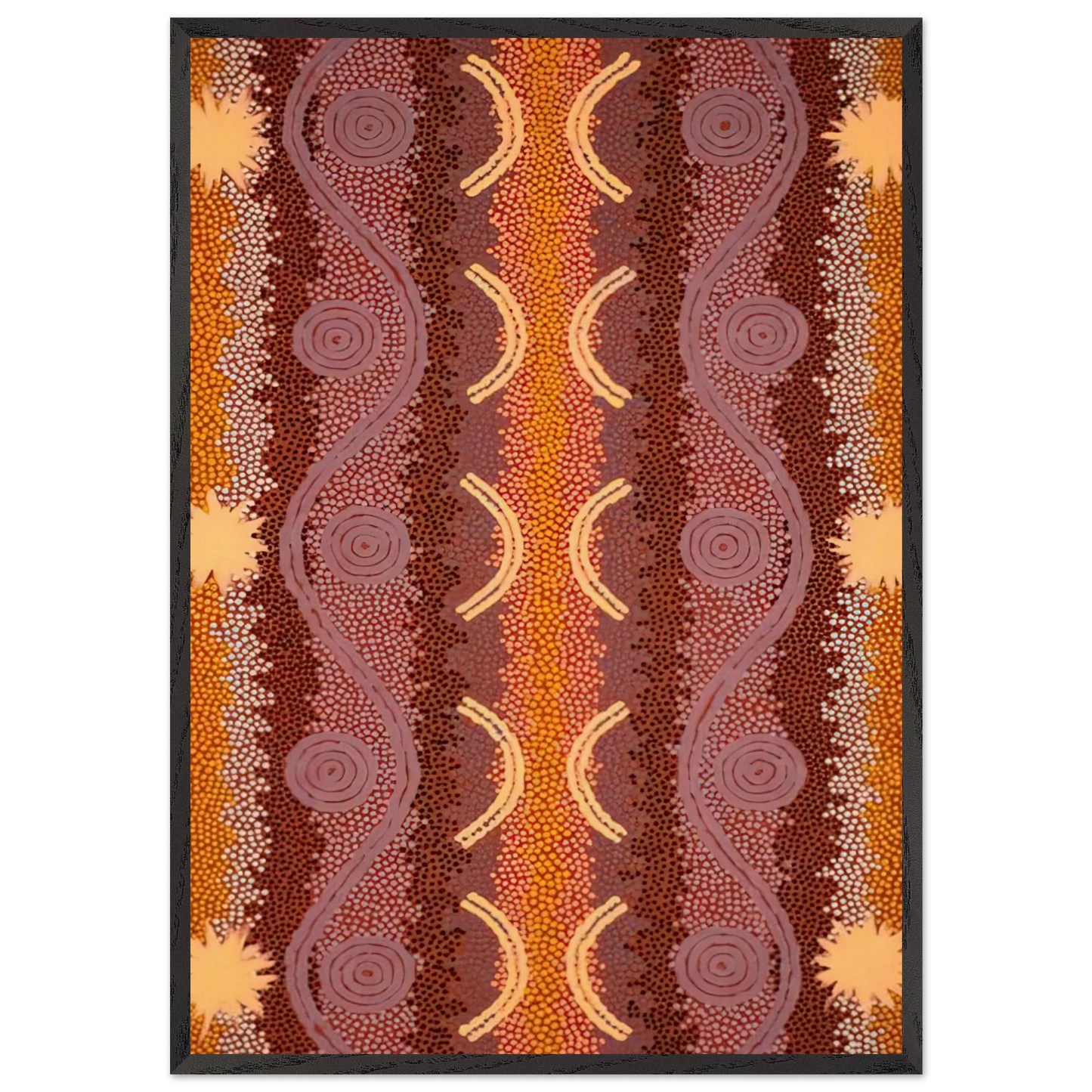 Possum and Rock Wallaby Dreaming at Mount Allan - 1996 - Clifford Possum Tjapaltjarri 70x100 cm / 28x40 inches Framed Art Print – Black Wooden Frame