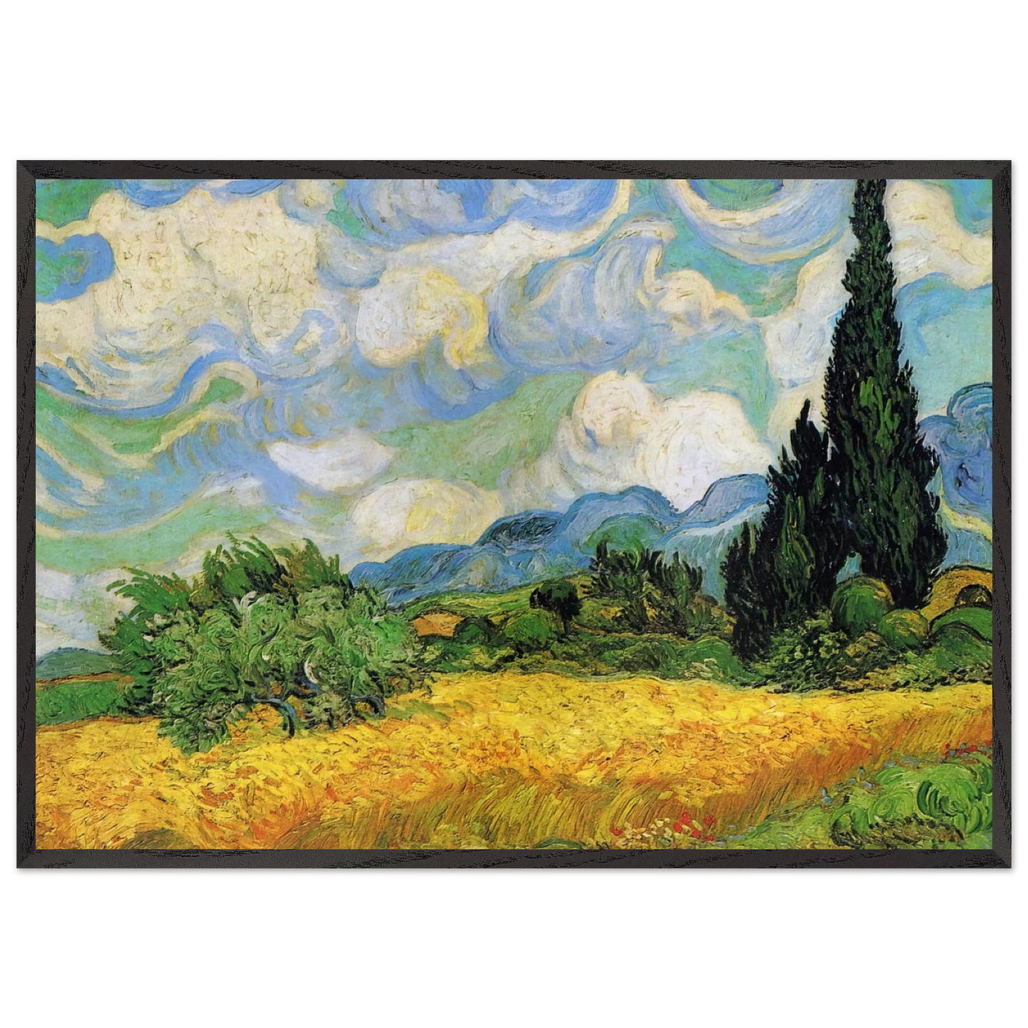 Wheat Field with Cypresses at the Haude Galline near Eygalieres - Vincent van Gogh Framed Art Print – Black Wooden Frame - Default Title - -Framed Art Print
