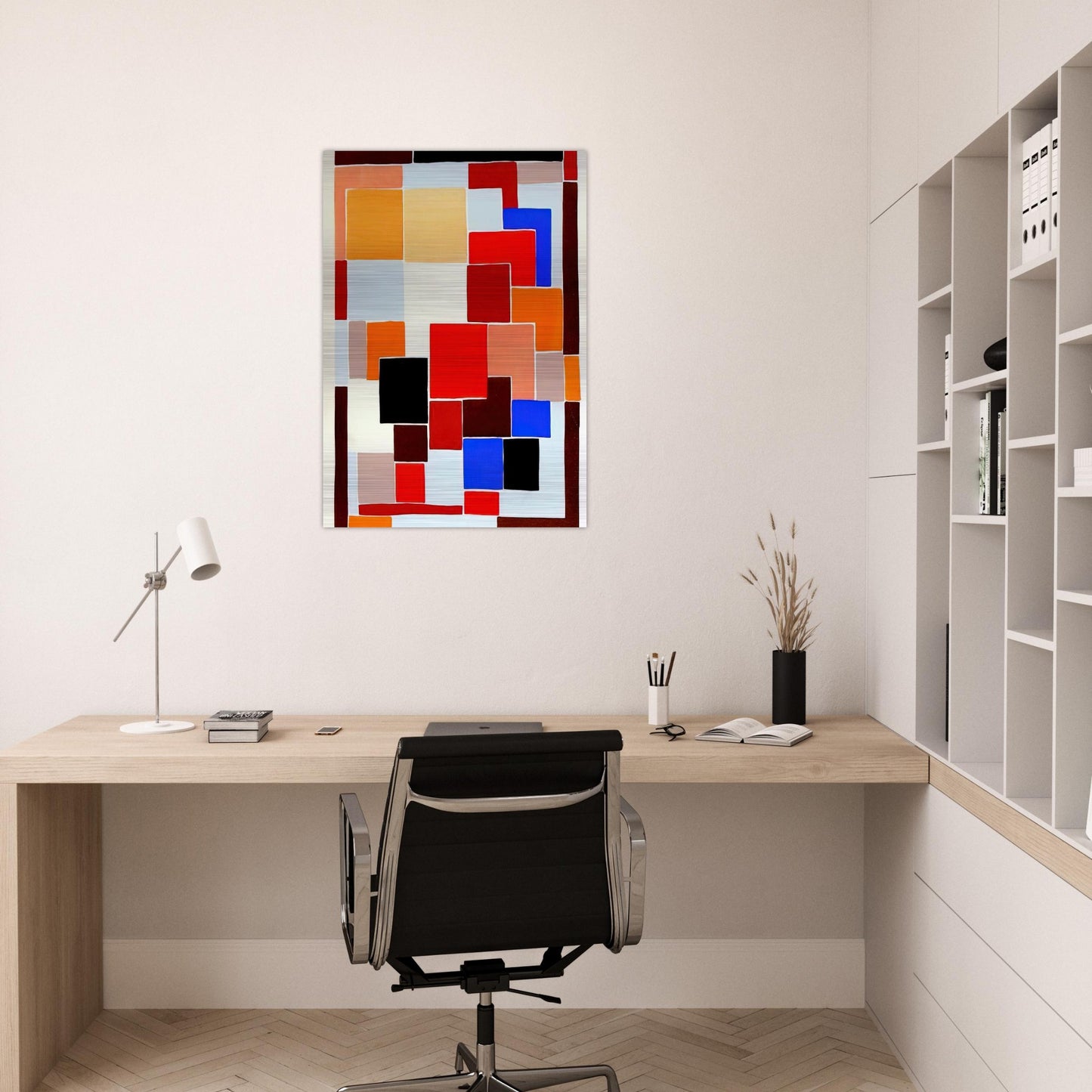 DESIGN IN THE STYLE OF MONDRIAN POSSIBLY FOR A RUG FROM COMPOSITIONS COLOURS IDEAS 1931 - Sonia Delaunay Brushed Aluminum Print - 70x100 cm / 28x40 inches | Sonia Delaunay Aluminum Print | Sonia Delaunay Prints